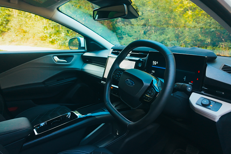 Interior of a Ford Puma Gen-E that brings the steering wheel to the forefront
